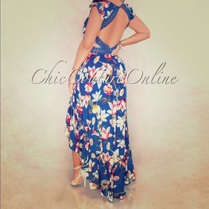 Persian Blue Multi-Color Floral High-Low Dress